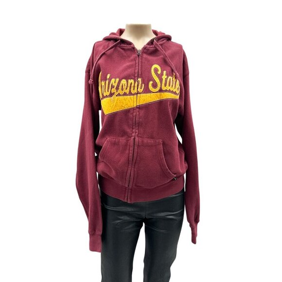 Vintage Tops - ASU Arizona State Maroon Full-Zip Hoodie Sweatshirt J-America Sportswear Women S